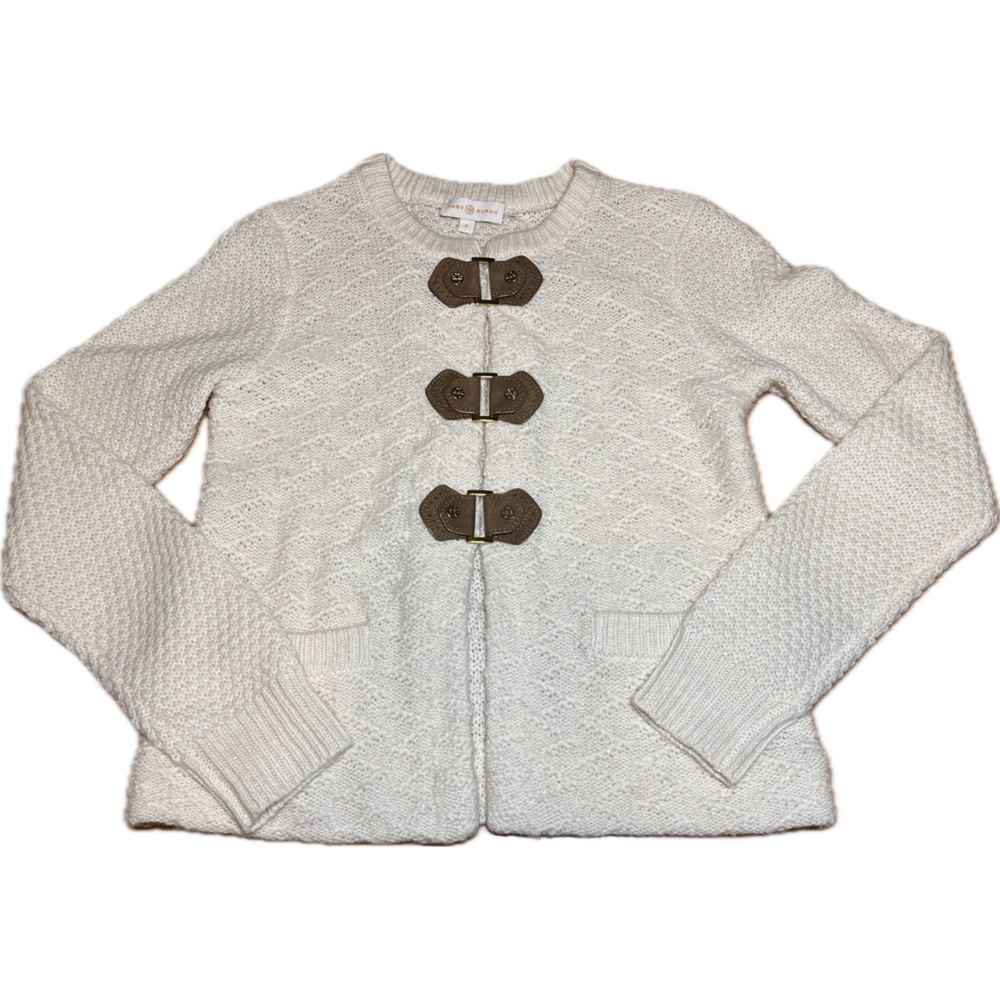 Tory Burch Wool Alpaca Blend Scoop Neck Cardigan Ivory Size S